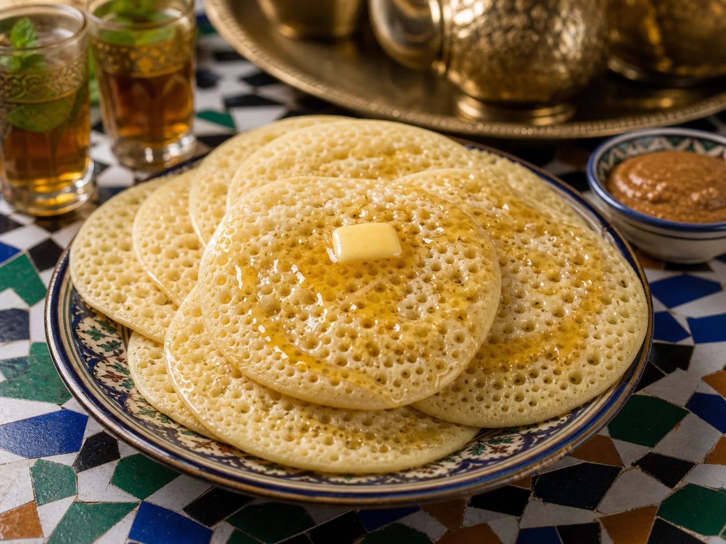 Photo réaliste de baghrir marocain aux mille trous.