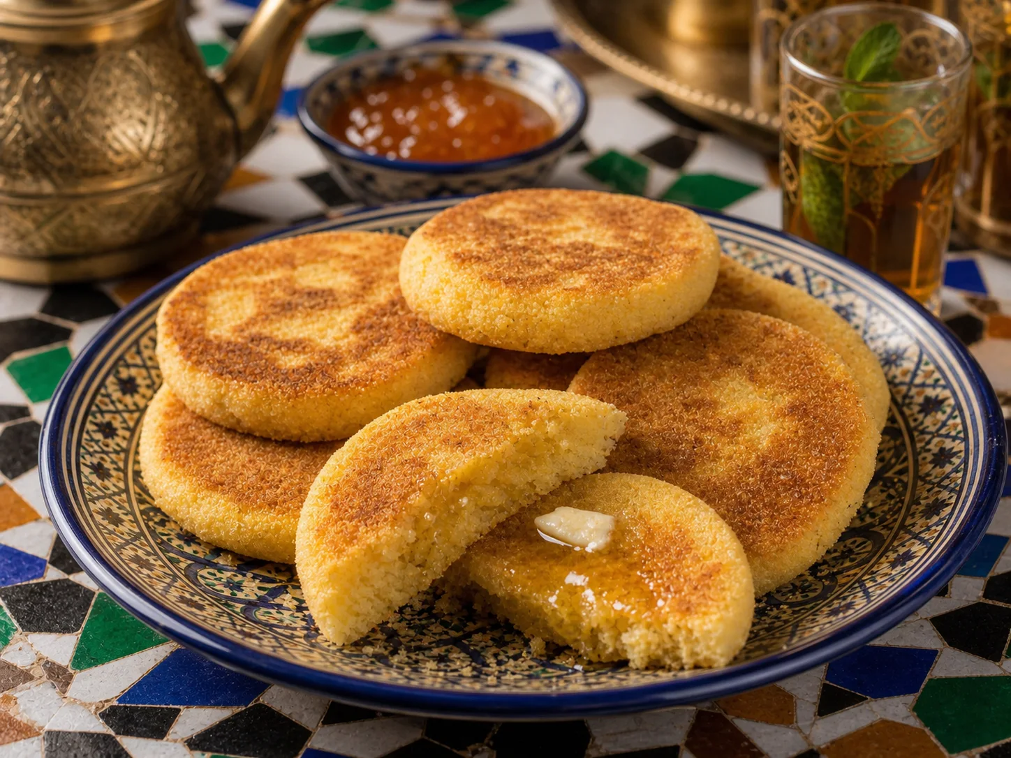 Photo réaliste de harcha marocaine à la semoule.