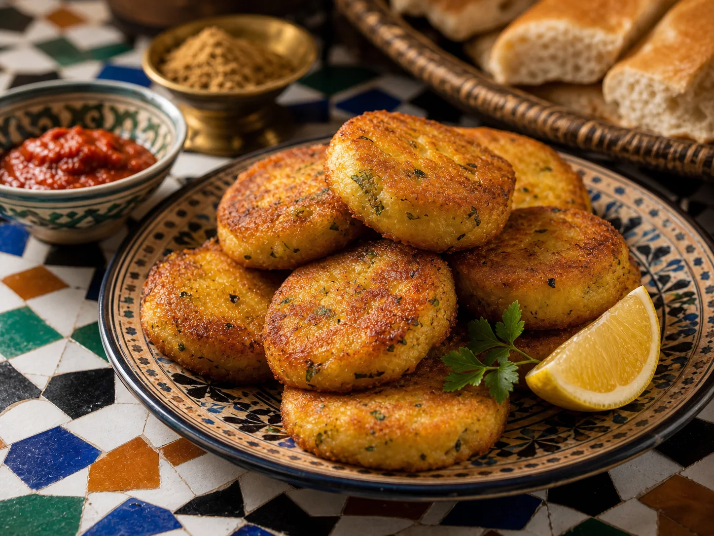 Photo réaliste de maakouda marocaine aux pommes de terre.